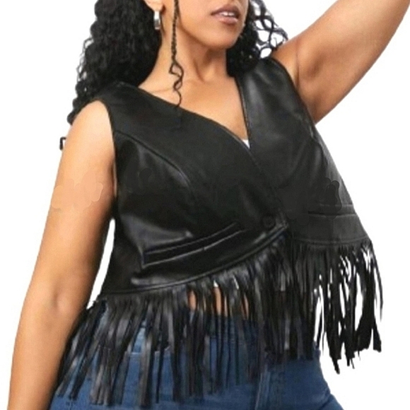 MIDNITE BLACK ☆ FRINGED ☆ FAUX LEATHER VEST ☆ 5x ☆ NWT - Picture 4 of 8